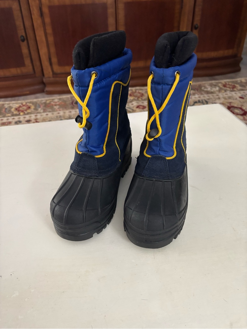 Waterproof Snow Boots - Blue and Black with Yellow Accents